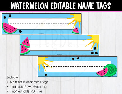 Editable Watermelon Themed Student Desk Name Tags