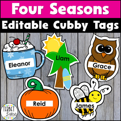 Four Seasons Editable Cubby Tags Bundle