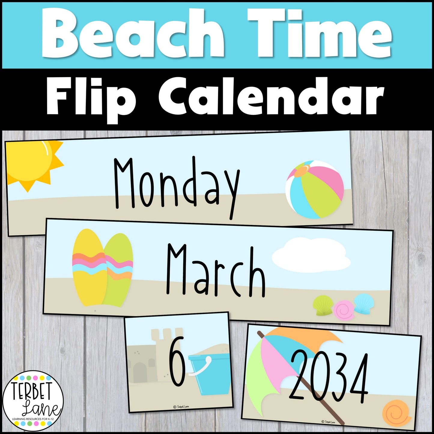 Beach Themed Classroom Decor Printable Daily Flip Calendar Magnetic Curtain Rod