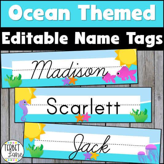 Ocean Themed Editable Desk Name Tags