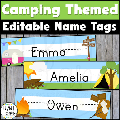 Editable Camping Themed Desk Name Tags