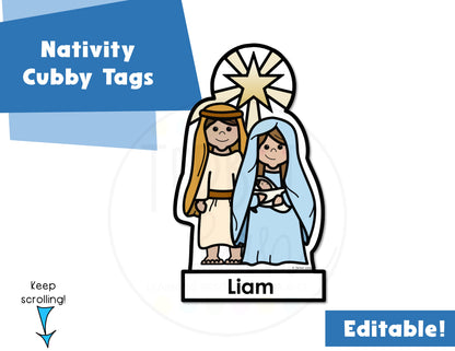 Editable Christmas Nativity Cubby Name Tags | Christian Name Labels