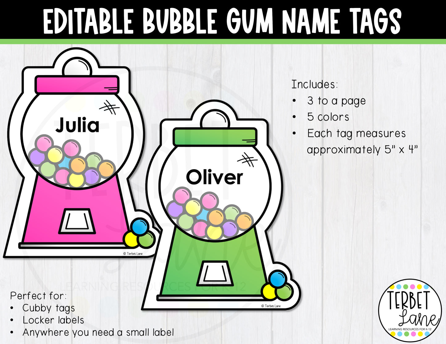 Editable Bubble Gum Cubby Tags | Locker Labels