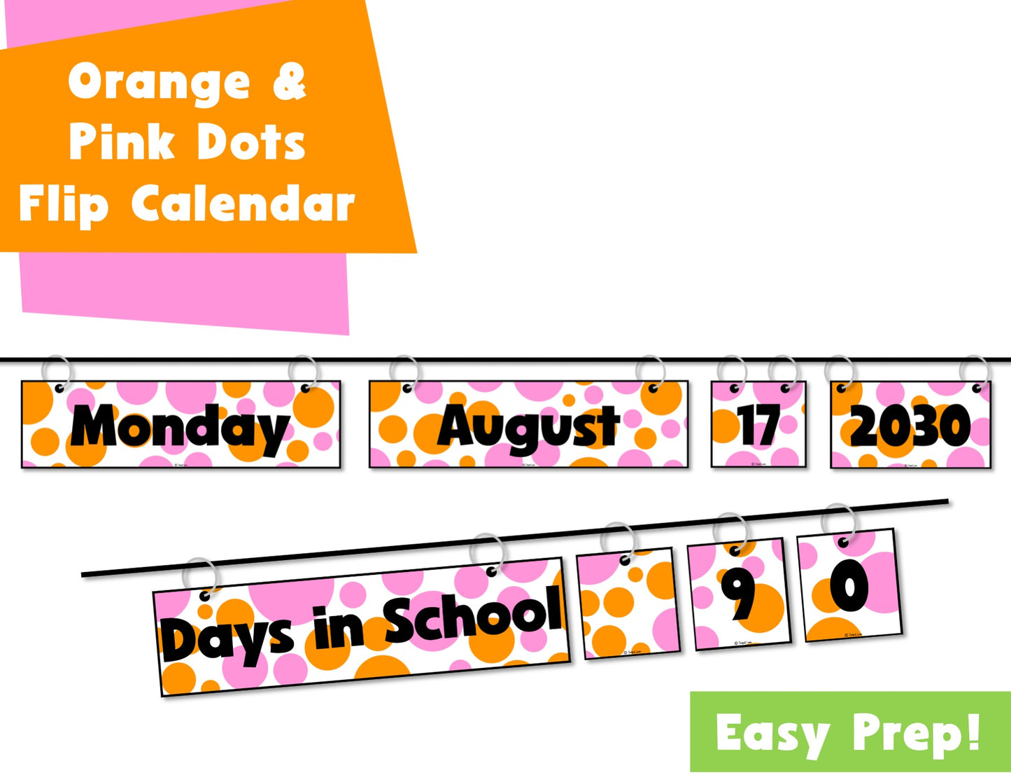 Orange and Pink Polka Dot Flip Calendar Classroom Printable