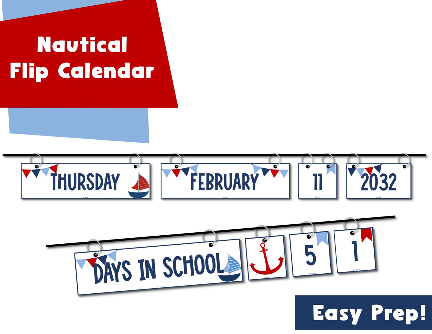 Nautical Theme Flip Calendar Classroom Printable | Days in School