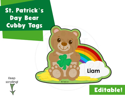 Editable St Patrick's Day Bear Cubby Tags