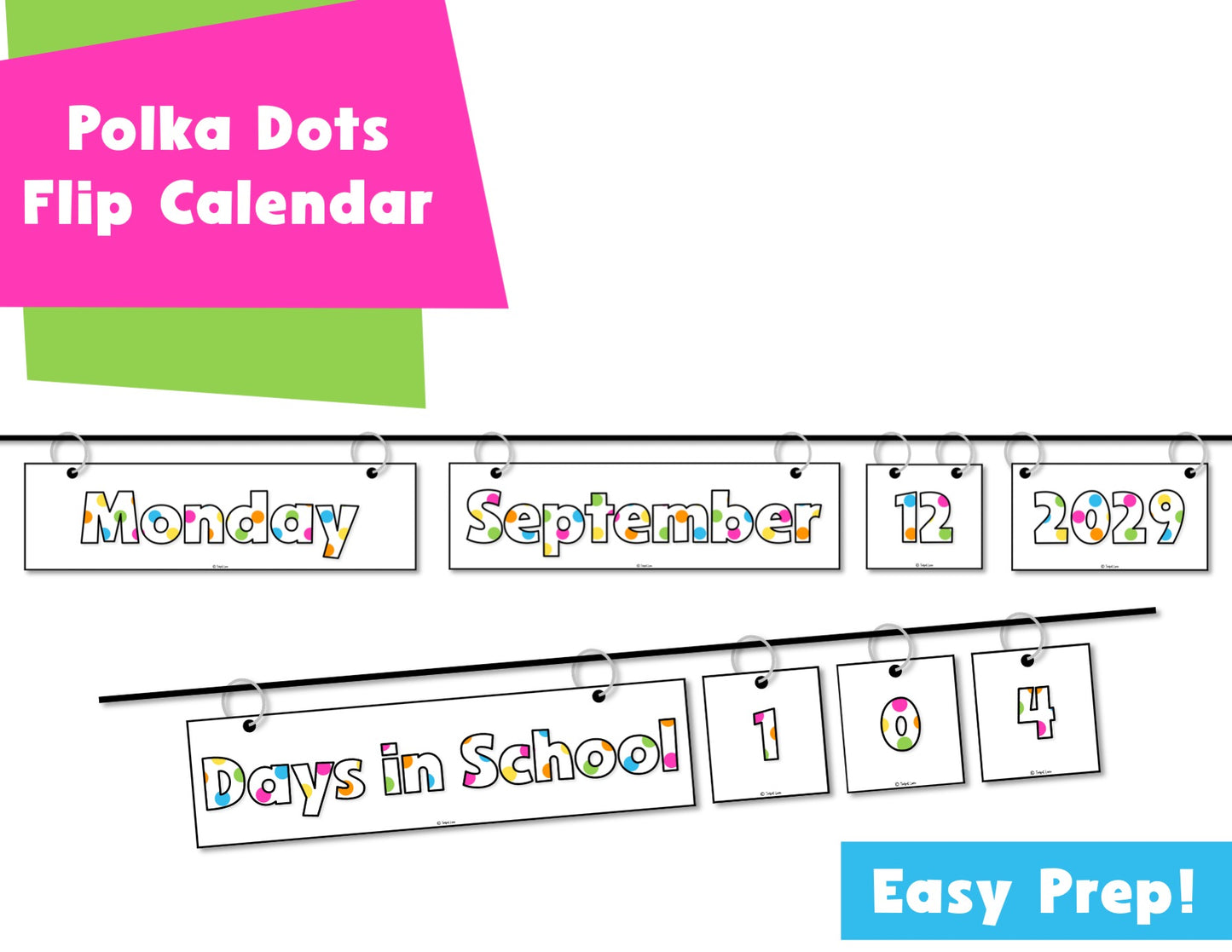 Polka Dot Daily Flip Calendar Classroom Printable Magnetic Curtain Rod