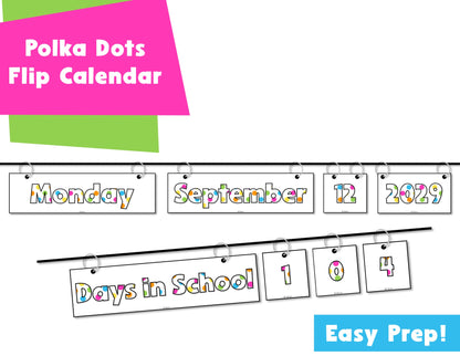 Polka Dot Daily Flip Calendar Classroom Printable Magnetic Curtain Rod