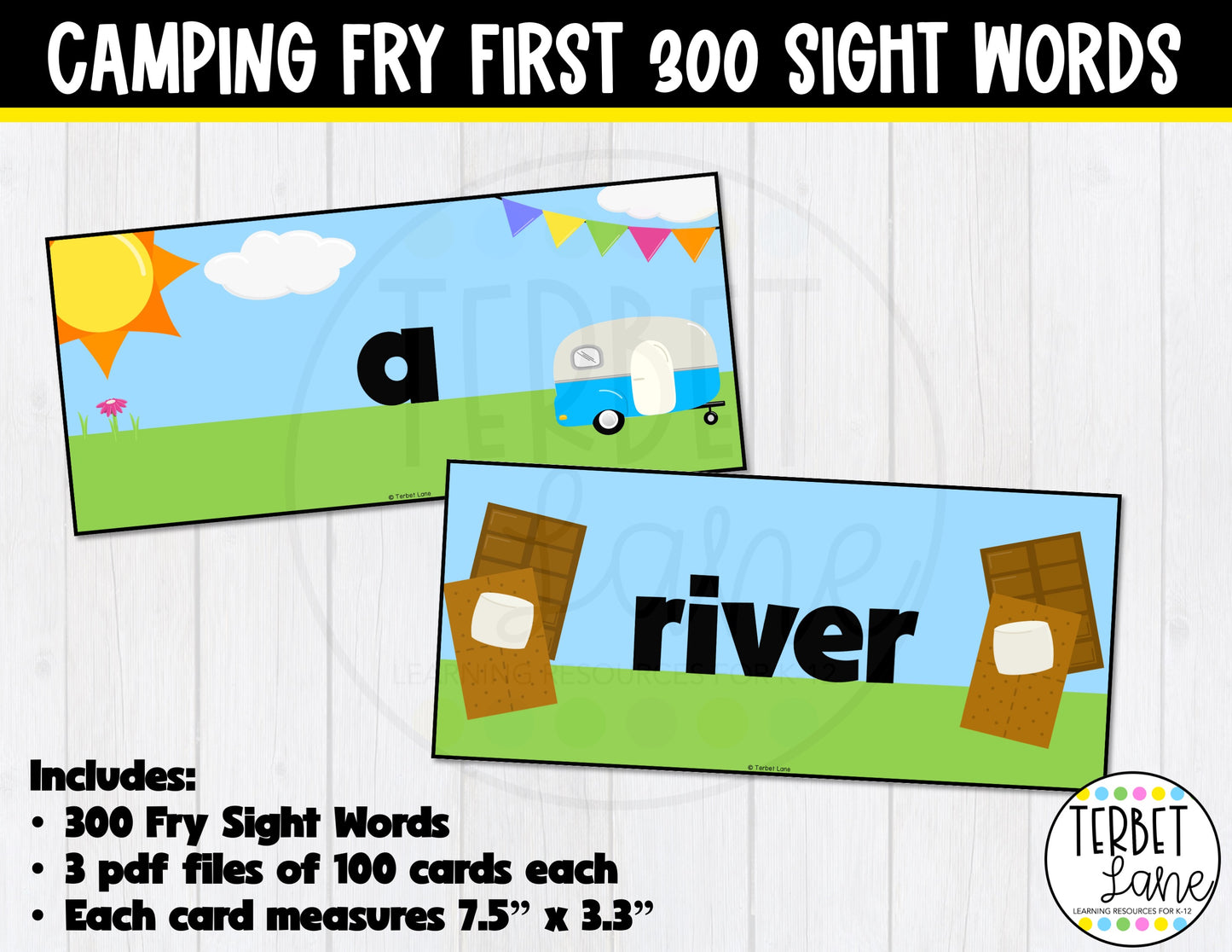 Camping Themed First 300 Fry Sight Word Cards