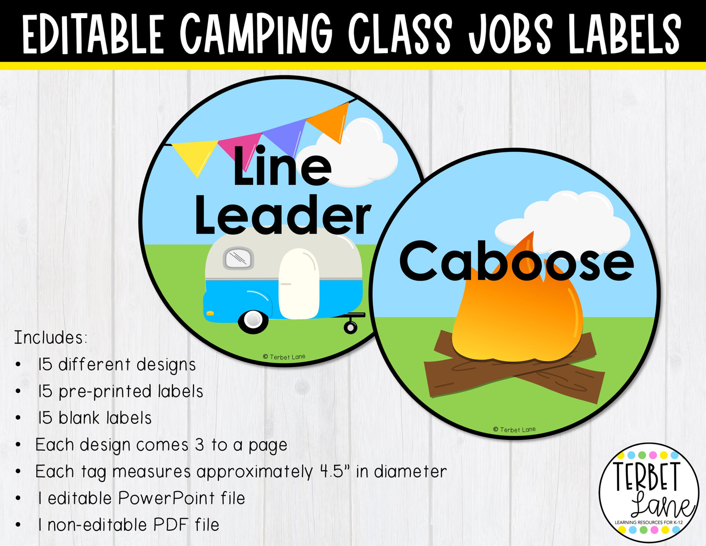 Camping Themed Editable Classroom Jobs Labels