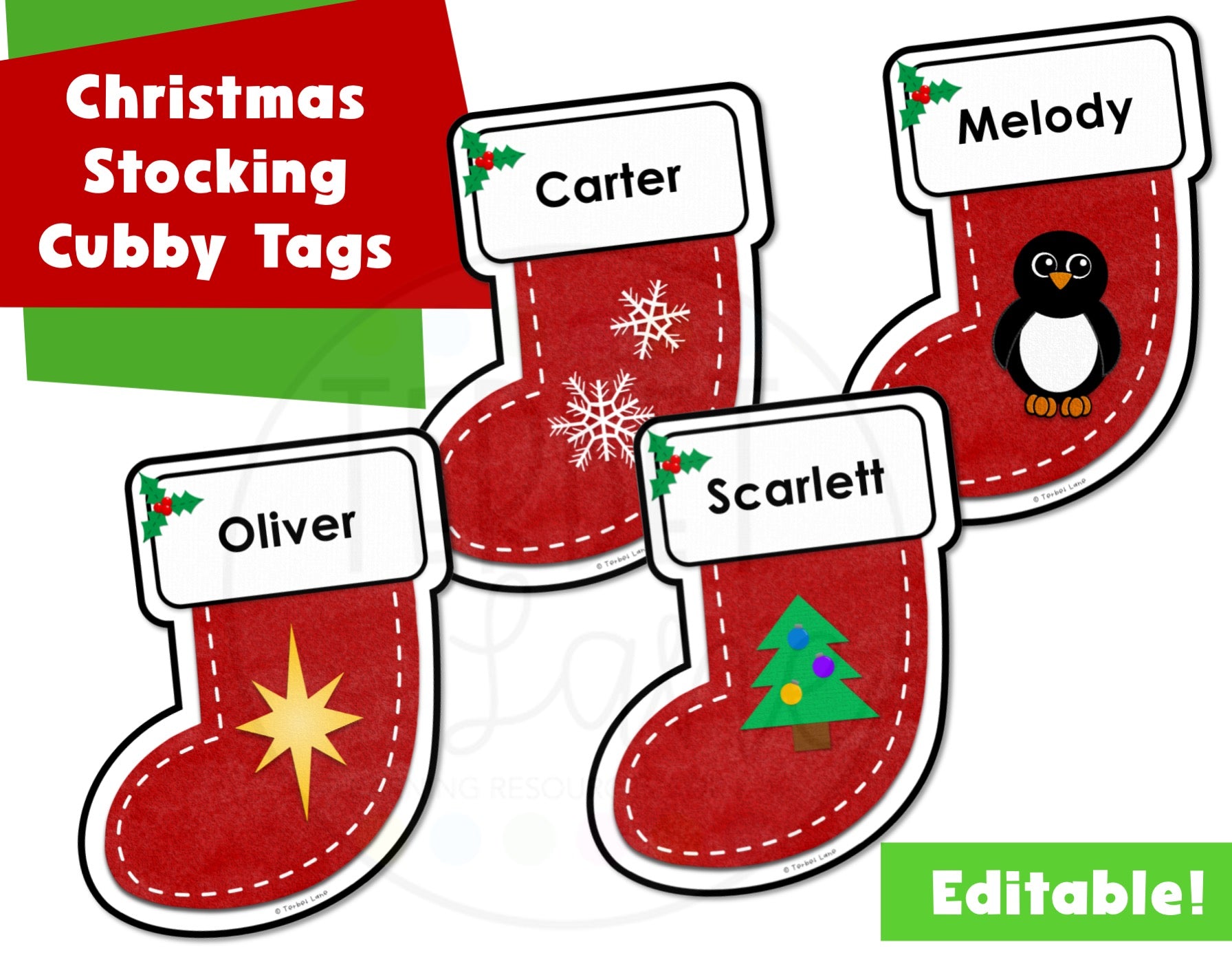 Editable Christmas Tree Name Tags, Christmas Decor Cubby Tag, Classroom  Label