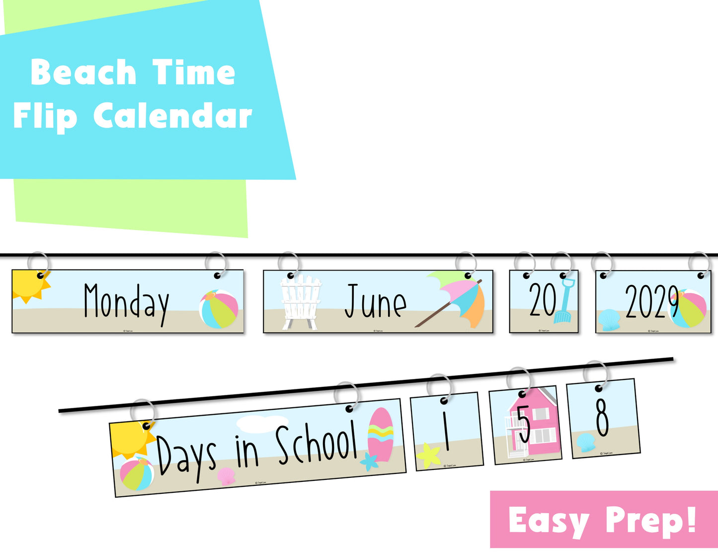 Beach Themed Classroom Decor Printable Daily Flip Calendar Magnetic Curtain Rod