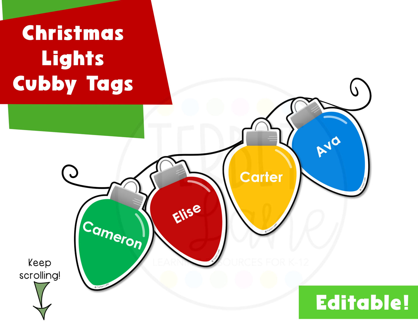 Editable Christmas Lights Cubby Tags | Locker Labels