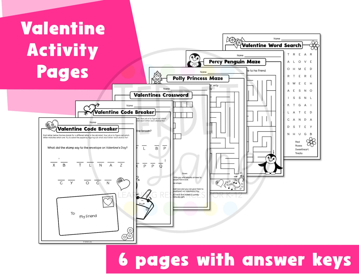 Valentines Crossword Puzzle | Valentine Maze | Valentines Crack the Code