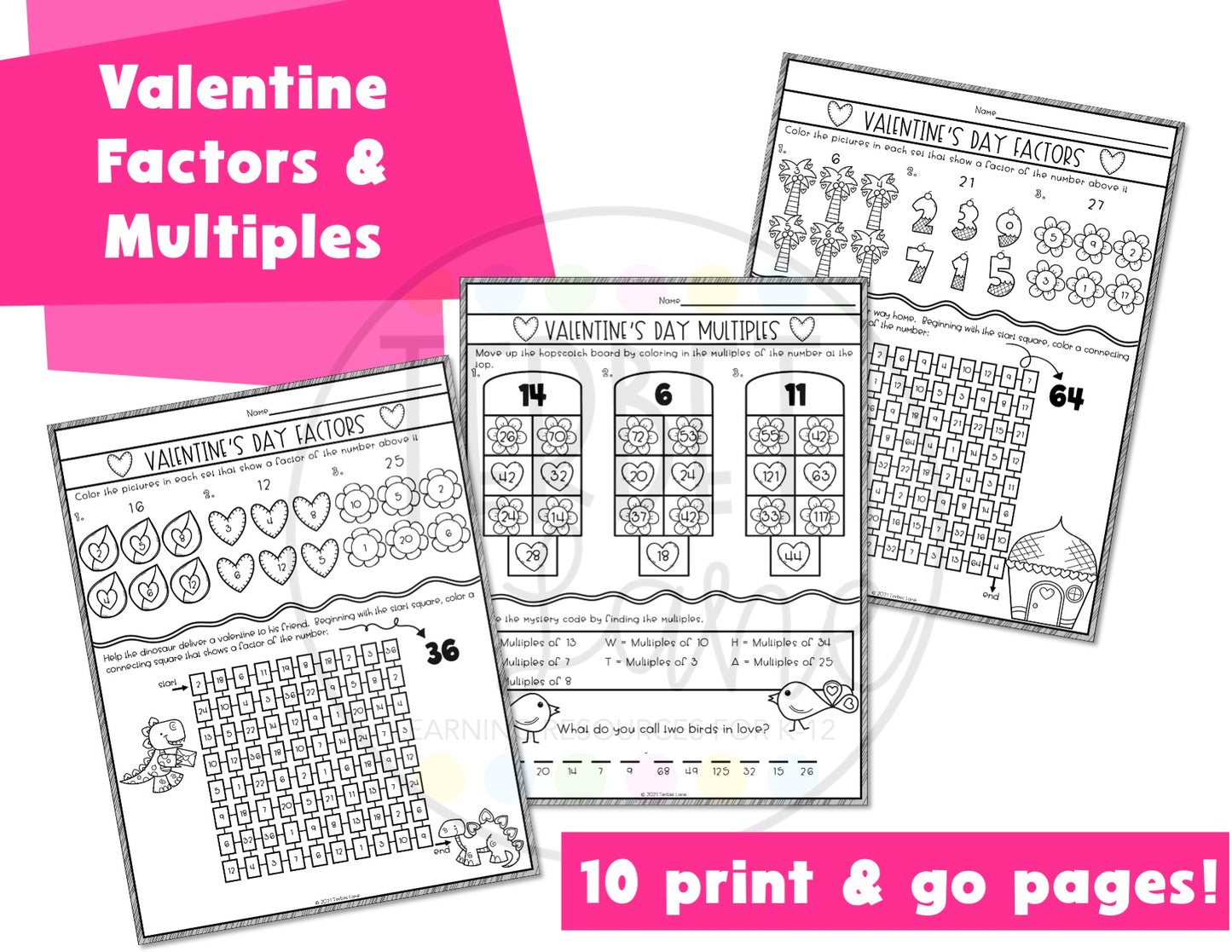 Valentine Factors and Multiples Worksheet Set