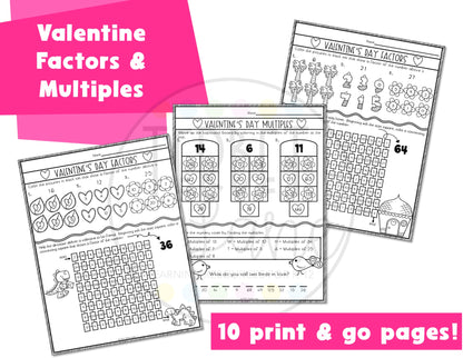 Valentine Factors and Multiples Worksheet Set