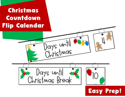 Countdown to Christmas Break Flip Calendar Christmas Countdown Calendar