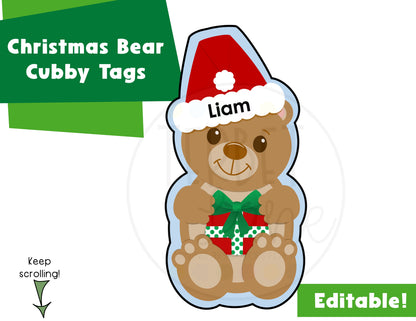 Editable Christmas Bear Cubby Tags | Winter Cubby Name Tags
