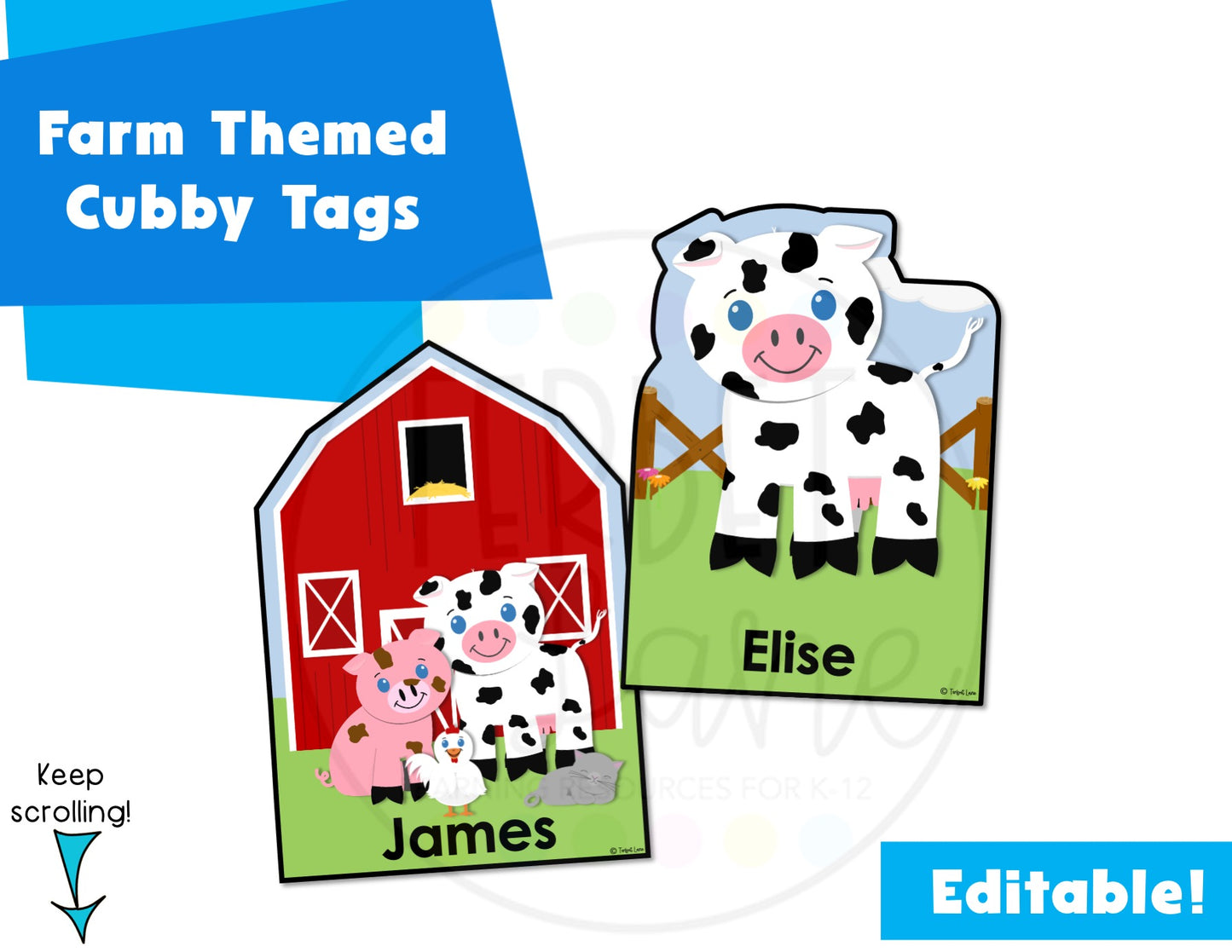 Editable Farm Themed Cubby Name Tags