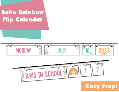 Boho Rainbow Daily Flip Calendar Classroom Printable