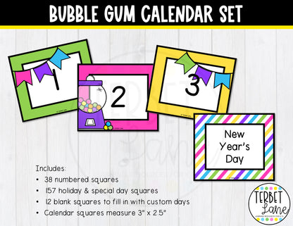 Bulletin Board Calendar Set Bubble Gum Theme