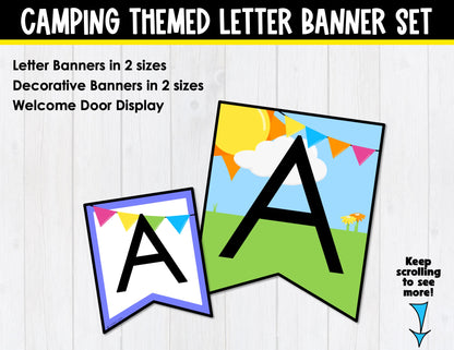 Camping Themed Bulletin Board Letters | Editable Door Decor