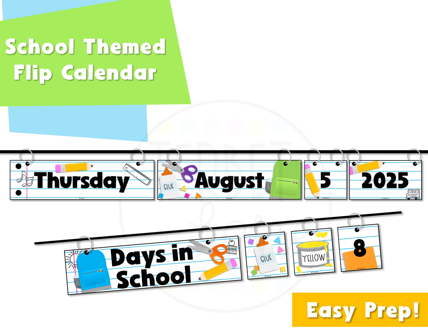 School Theme Daily Flip Calendar Classroom Printable Days in School Counter