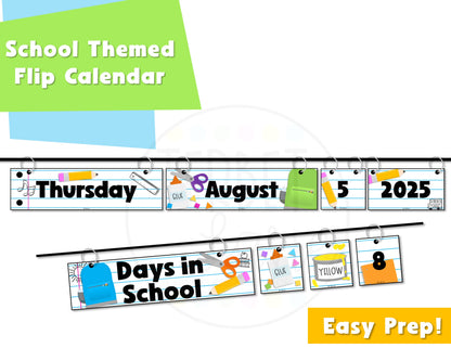 School Theme Daily Flip Calendar Classroom Printable Days in School Counter