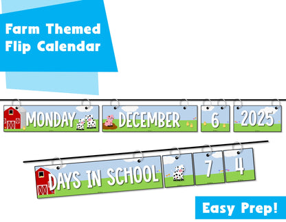 Farm Theme Daily Flip Calendar Classroom Printable | Days in School