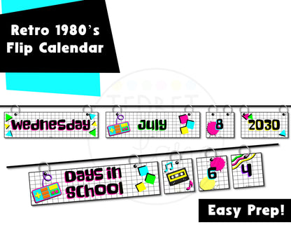 Retro 1980's Flip Calendar Classroom Printable