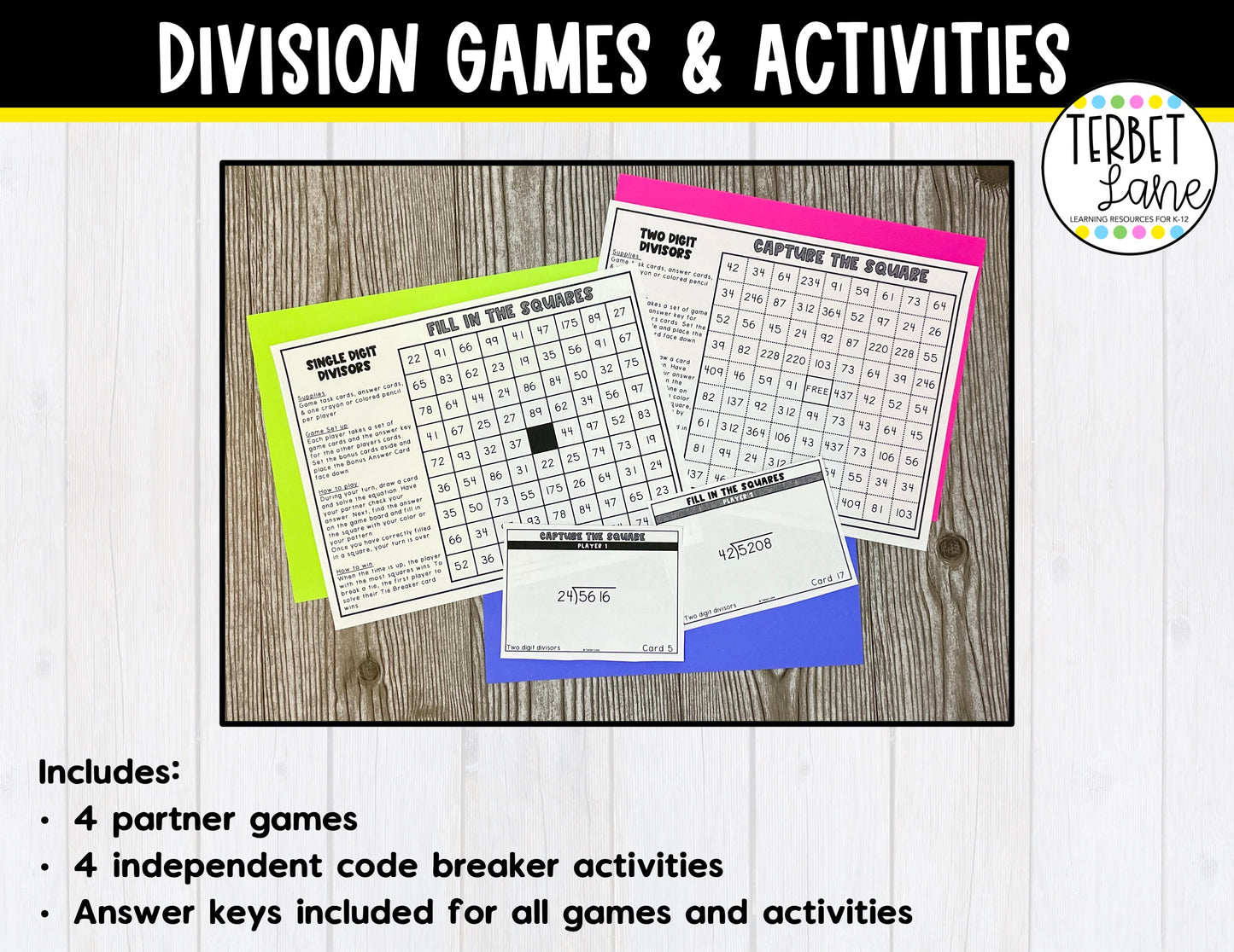 1 Digit Divisor and 2 Digit Divisor Long Division Practice Math Games and Activities