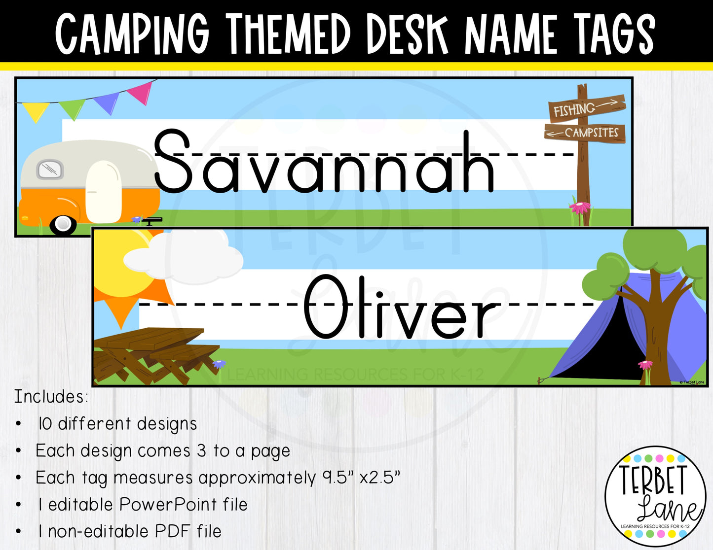 Editable Camping Themed Desk Name Tags