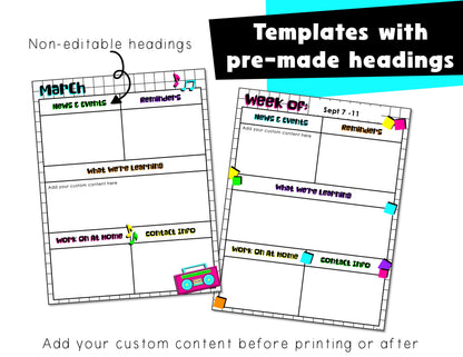 Retro 1980s Theme Editable Monthly Weekly Newsletter Template