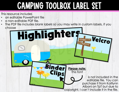 Editable Camping Themed Teacher Toolbox Labels