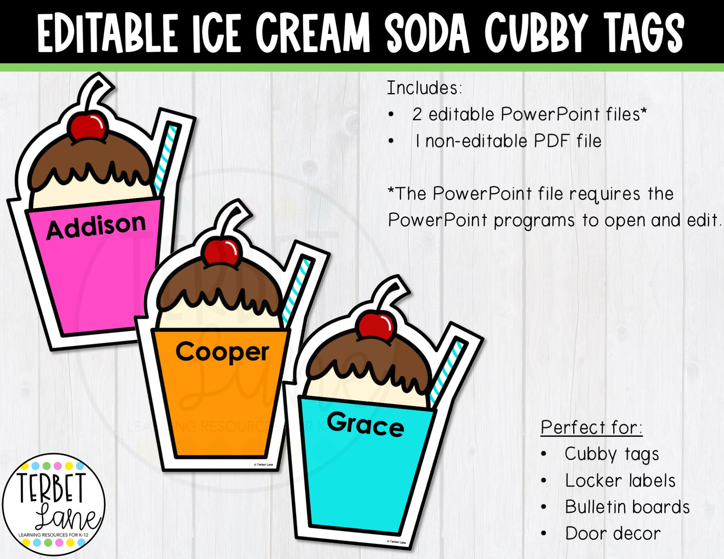 Editable Ice Cream Soda Cubby Tags | Locker Labels