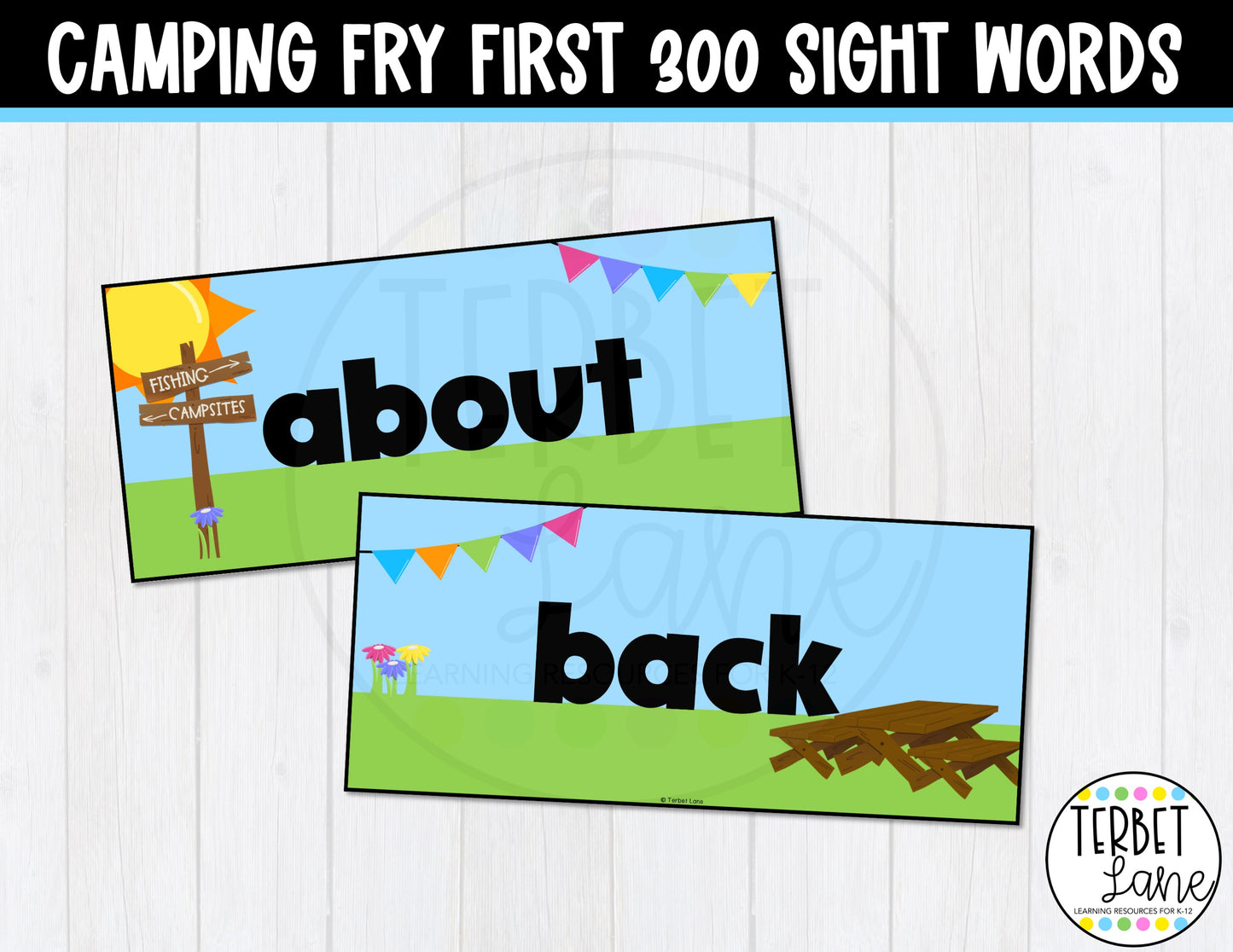 Camping Themed First 300 Fry Sight Word Cards