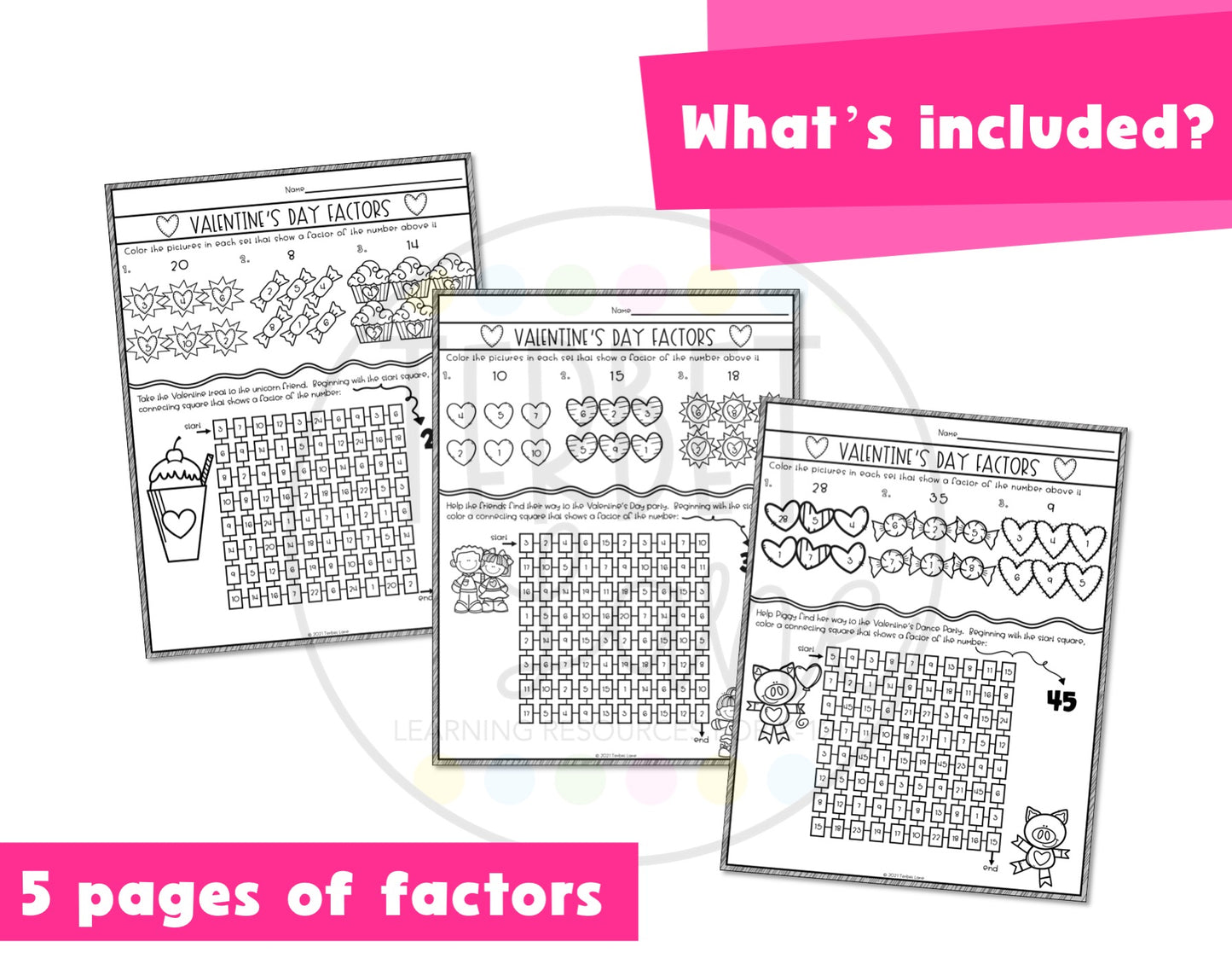 Valentine Factors and Multiples Worksheet Set