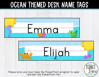 Ocean Themed Editable Desk Name Tags