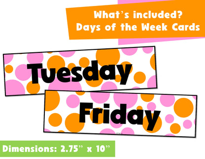 Orange and Pink Polka Dot Flip Calendar Classroom Printable