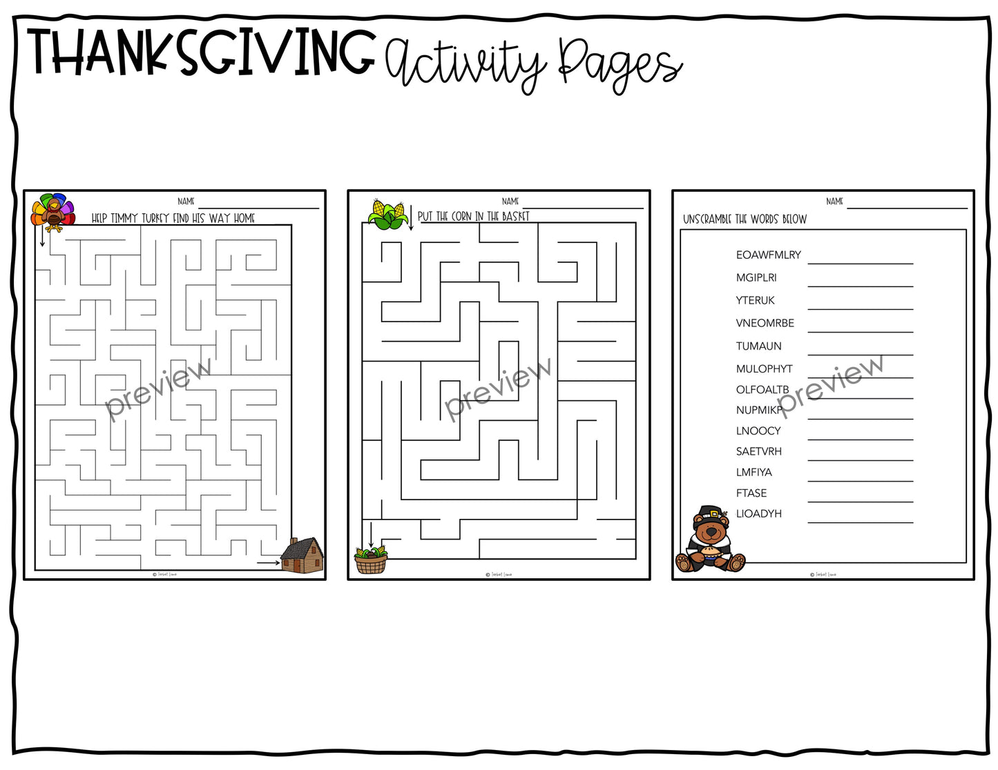 November Word Search Thanksgiving Maze Fall Word Scramble I am Thankful Writing 2nd Grade 3rd Grade 4th Grade