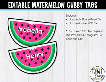 Editable Watermelon Themed Summer Cubby Tags | Locker Labels