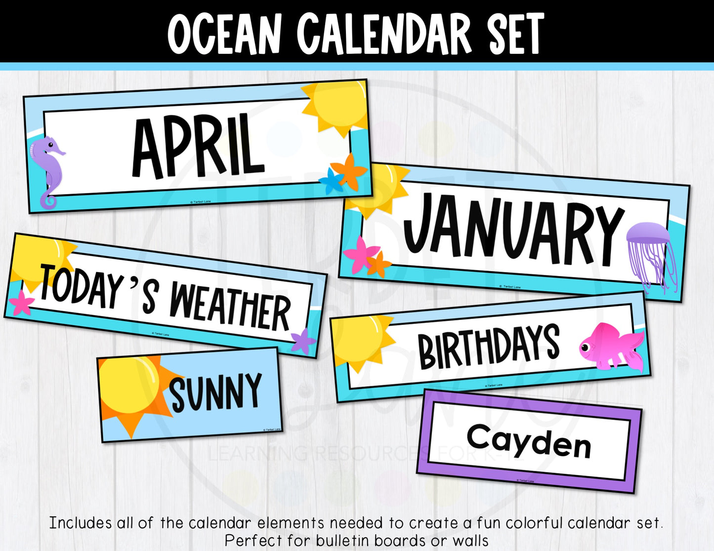 Ocean Themed Bulletin Board Calendar Set Printable