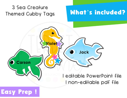 Editable Ocean Themed Cubby Tags