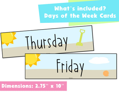 Beach Themed Classroom Decor Printable Daily Flip Calendar Magnetic Curtain Rod