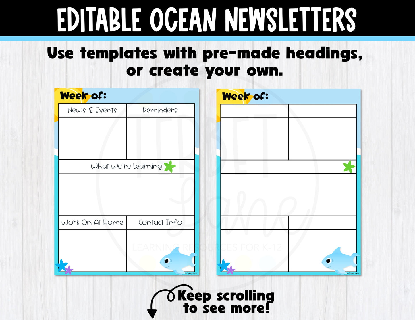 Ocean Themed Monthly Weekly Newsletter Templates Editable