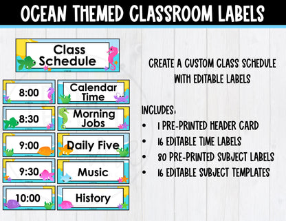 Editable Ocean Themed Hall Passes, Supply Labels, and Schedule Labels