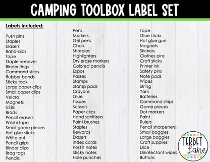 Editable Camping Themed Teacher Toolbox Labels