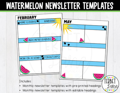 Watermelon Class Newsletter Template Editable
