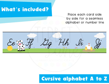 Farm Themed Alphabet Flashcards Uppercase and Lowercase Print & Cursive Posters