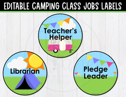 Camping Themed Editable Classroom Jobs Labels
